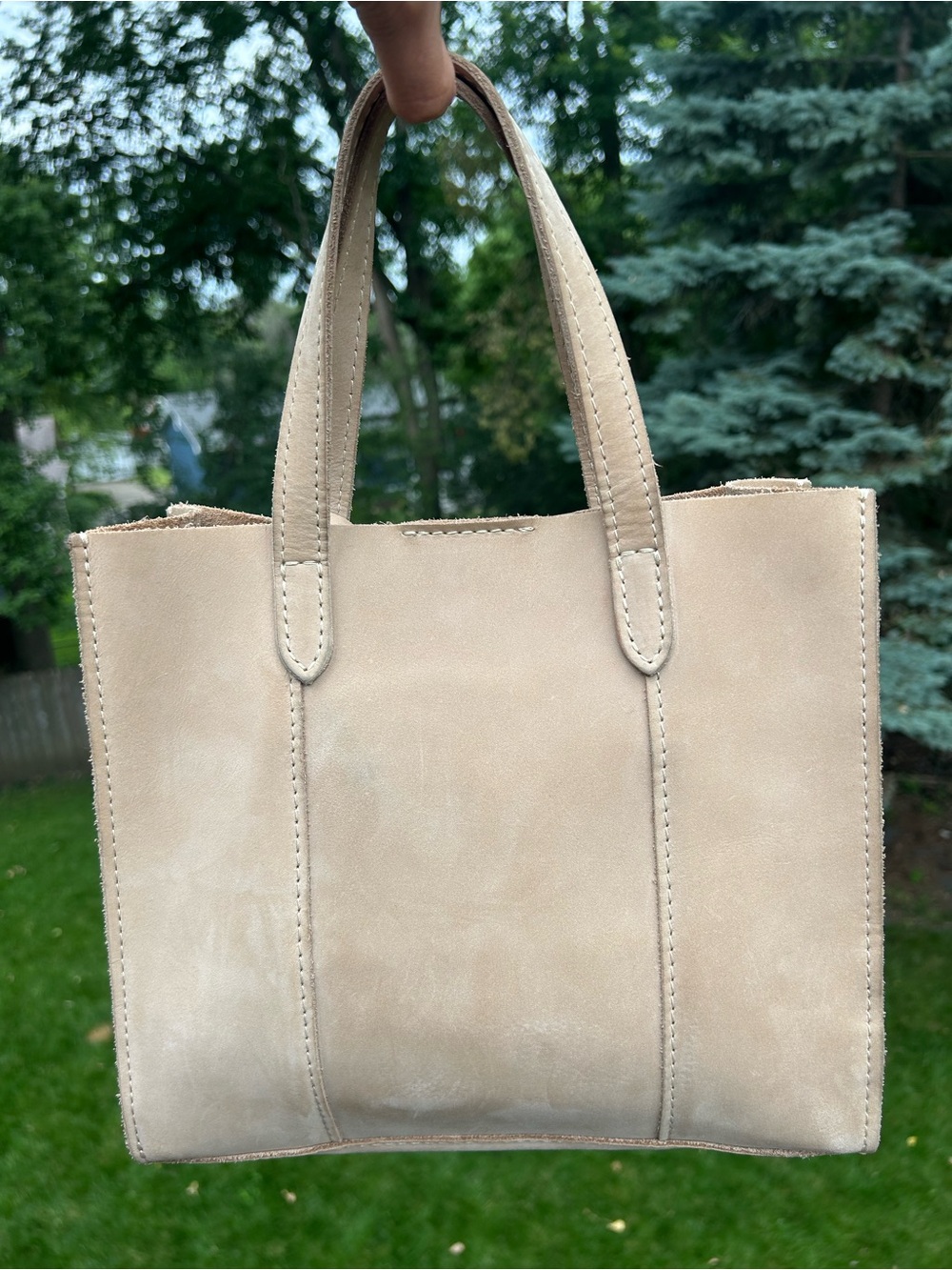 Portland Leather Lola Crossbody Tote Dragon Bone (Light Beige Suede) with Tassel - Picture 2 of 6
